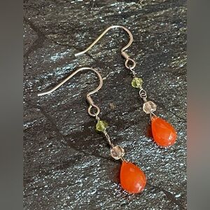 Carnelian, Citrine, and Peridot Handmade Dangle Earrings